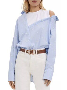 MAJE Leart Cotton Layered Look Heart Embroidered Shirt Large Preppy Coquette